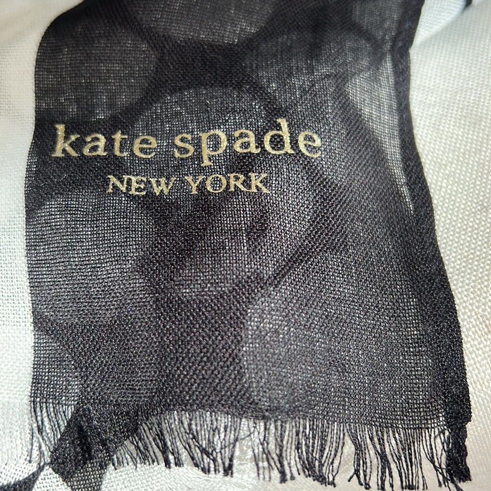 KATE SPADE Dancefloor oblong scarf black and white polka dots - Picture 7 of 12
